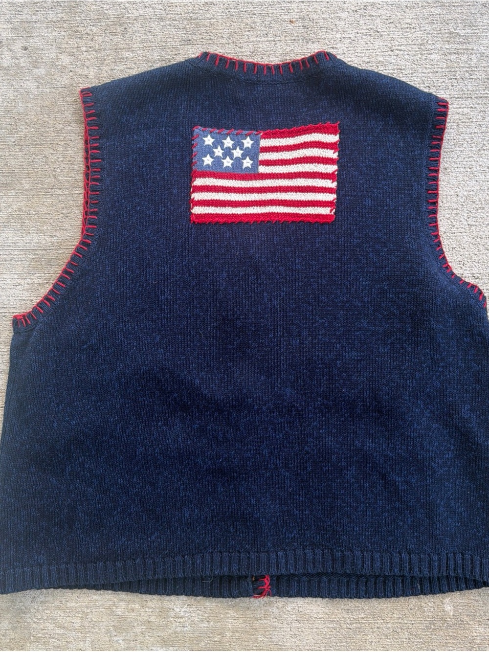 Marisa Christina Navy Knit V-Neck Vest Red-Trim & Flag Patch